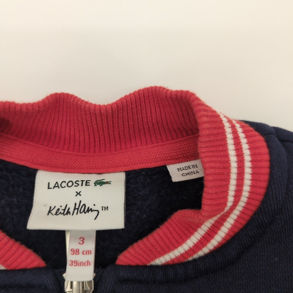 Lacoste x Keith Haring Kids Jacket Sz 3 Navy Blue Full Zip Varsity Bomber Heart - Picture 7 of 9